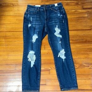 Judy Blue Dark Blue Distressed Boyfriend Jeans